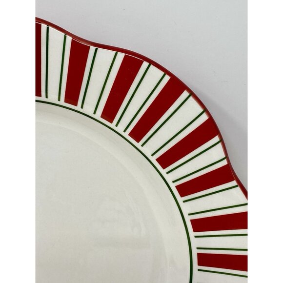 Pier 1 Imports Red Green Stripe Candy Cane 11” Dinner Plate Scalloped Christmas - Picture 2 of 9